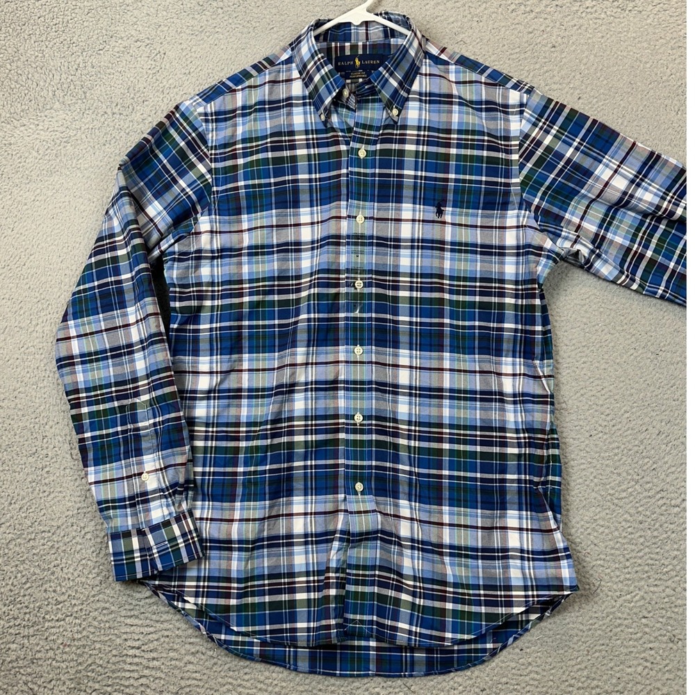 NEW Ralph Lauren Shirt Men Medium Classic Fit Performance Blue Plaid Button Down